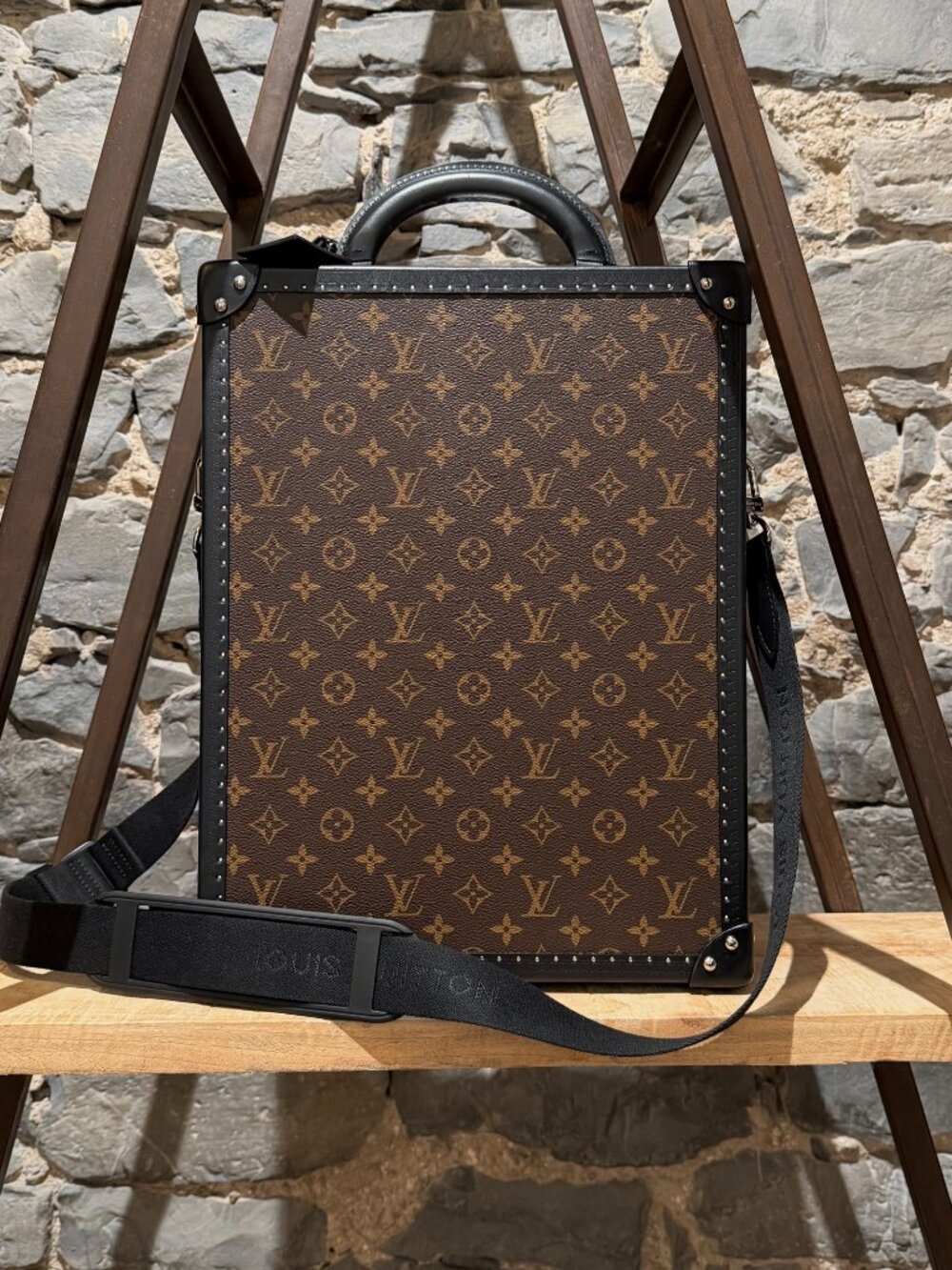 Louis Vuitton Monogram Macassar Vertical Briefcase Trunk Business Bag